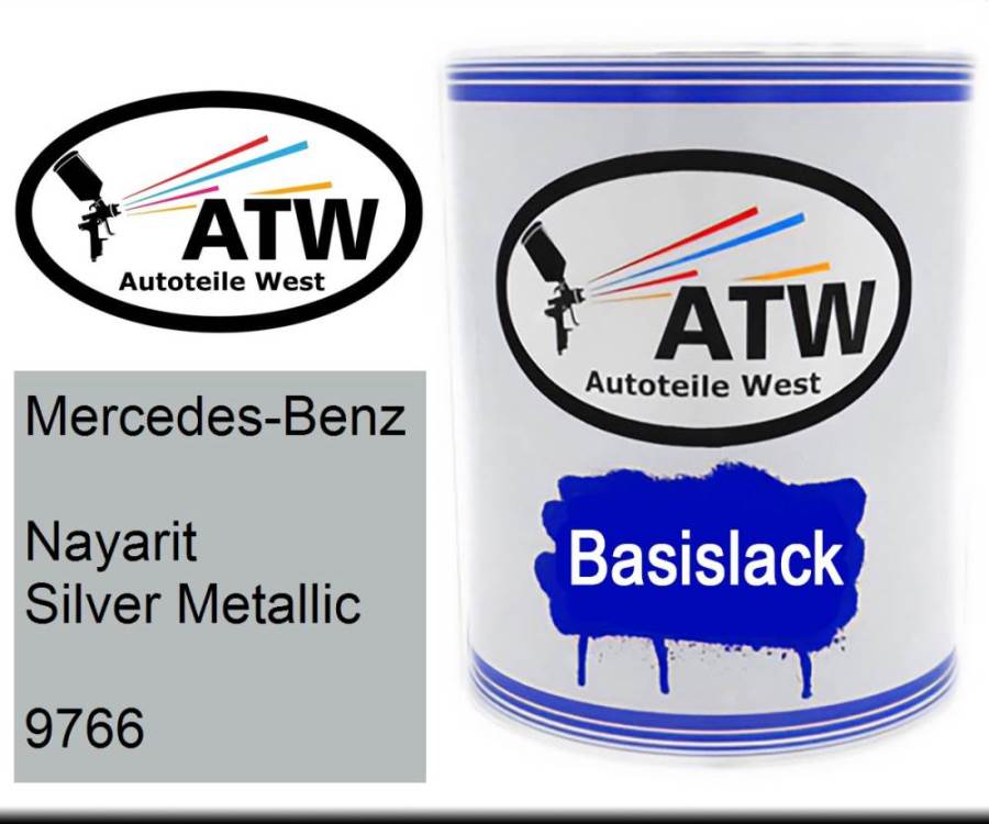 Mercedes-Benz, Nayarit Silver Metallic, 9766: 1L Lackdose, von ATW Autoteile West.